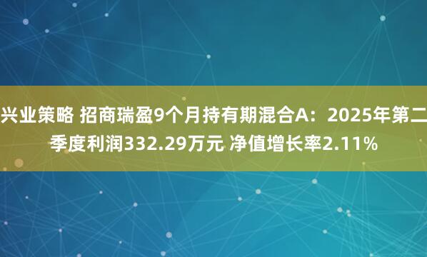 兴业策略 招商瑞盈9个月持有期混合A：2025年第二季度利润332.29万元 净值增长率2.11%